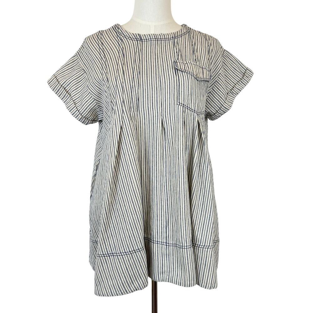Anthropologie Pilcro Short-Sleeve Denim Mini Swing Dress Striped Babydoll XL